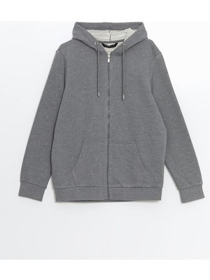 Lcwaıkıkı Basic Kapüşonlu Uzun Kollu Erkek Fermuarlı Sweatshirt