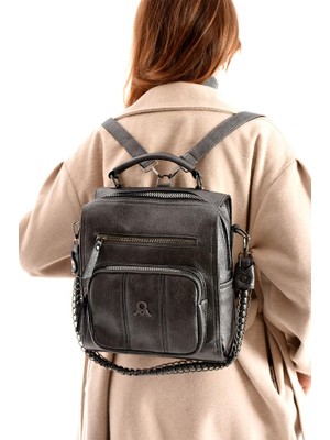 Suni Deri Kadın Omuz Çantası 27*27 cm Fonksiyonel Kullanım Ister Omuz Ister Sırt Mega Çanta