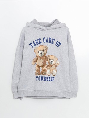 Xsıde Ayı Teddy Baskılı Oversize Kadın Kalın Hoodie