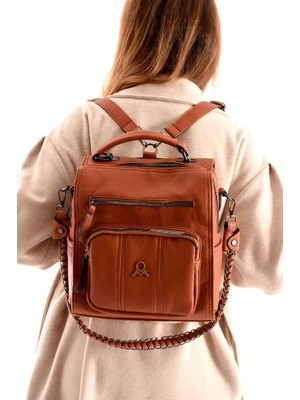 Suni Deri Kadın Omuz Çantası 27*27 cm Fonksiyonel Kullanım Ister Omuz Ister Sırt Mega Çanta