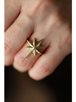 Yenigün Kuyumculuk 14 Ayar Altın Ema Taşlı Kuzey Yıldızı Yüzük