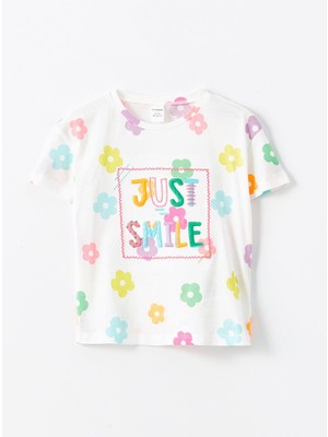 Lcw Baby Bisiklet Yaka Çiçekli Kız Çocuk Tişört