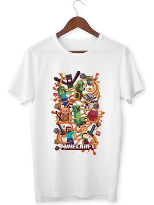 Alpşan Ticaret Minecraft Tişört Çocuk Yetişkin Beyaz T-Shirt  Çocuk T-Shirt