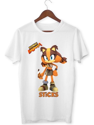 Alpşan Ticaret Sonic Sticks Boom Tişörtleri Beyaz  T-Shirt Sticks Sonic Çocuk Yetişkin Tişört