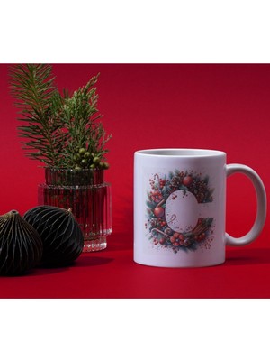 Alpşan Ticaret Kopya - Yılbaşı Temalı C Harfli Kupa Bardak Yeni Yıl Konseptli Kişiye Özel Isme Özel Kupa