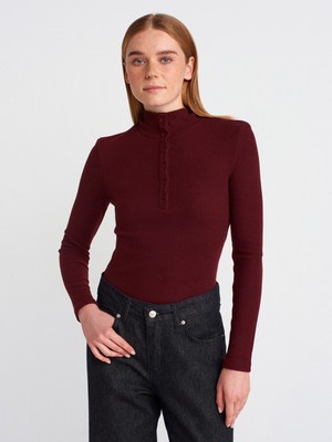 Dilvin 31435 Balıkçı Yaka Düğmeli Top-Bordo