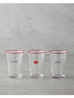 English Home Heart Cam 3'lü Bardak 290 ml Kırmızı