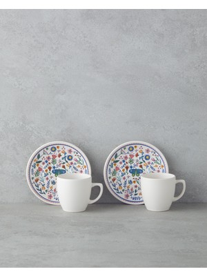 English Home Butterfly Seramik 4 Parça 2 Kişilik Kahve Fincan Takımı 110 ml Mavi