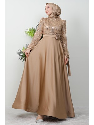 Gül Kemerli Abiye Sütlükahve