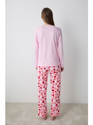 Penti Cute Hearts Pantolon Açık Pembe Pamuklu Pijama Takımı - Penti Loves Paris Koleksiyonu