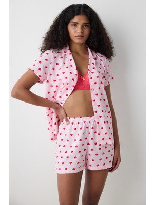 Penti Amour Gömlek Şortlu Pembe Pijama Takımı - Penti Loves Paris Koleksiyonu