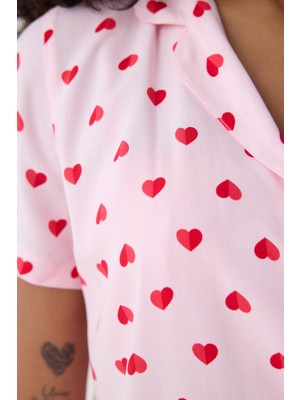 Penti Amour Gömlek Şortlu Pembe Pijama Takımı - Penti Loves Paris Koleksiyonu