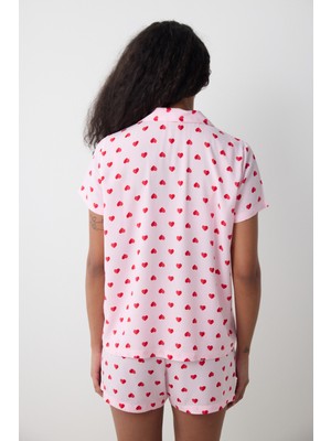 Penti Amour Gömlek Şortlu Pembe Pijama Takımı - Penti Loves Paris Koleksiyonu