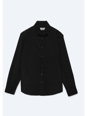 Kip Siyah Fitilli Regular Fit Dokuma Kadife Casual %100 Pamuk Gömlek