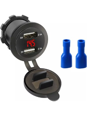 Voltmetreli USB Portu 4.2A 12V 24V Kırmızı LED Işıklı
