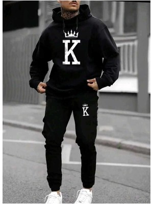King Baskılı Alt Üst   Erkek Eşofman Takımı Oversize Boyfirend