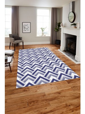 Napoli Home Baskılı Modern Üçgen Çizgi Desen Yıkanabilir Kaymaz Yolluk Mutfak Salon Halısı, Modern-130-Lacivert,