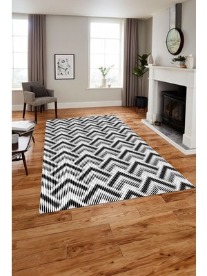 Napoli Home Baskılı Modern Üçgen Çizgi Desenli Yıkanabilir Kaymaz Yolluk Mutfak Salon Halısı, Modern-130-Siyah,
