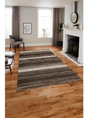 Napoli Home Baskılı Modern Kilim Görünümlü Yıkanabilir Kaymaz Yolluk Mutfak Salon Halısı, Modern-185-Kahve,