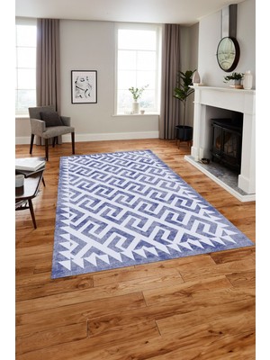 Napoli Home Baskılı Modern Vektörel Desen Yıkanabilir Kaymaz Yolluk Mutfak Salon Halısı, Modern-132-Lacivert,