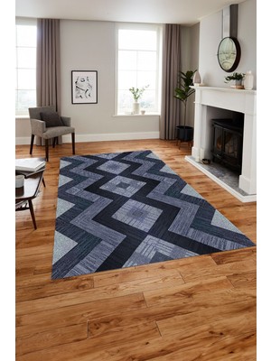 Napoli Home Dijital Baskılı Modern Sade Desen Yıkanabilir Kaymaz Yolluk Mutfak Salon Halısı,Modern-137-Lacivert,