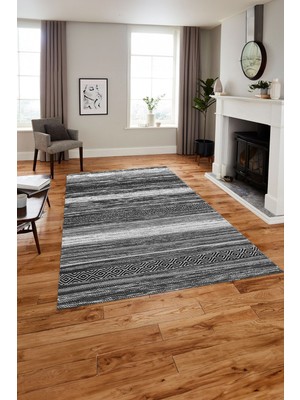 Napoli Home Baskılı Modern Kilim Görünümlü Yıkanabilir Kaymaz Yolluk Mutfak Salon Halısı, Modern-185-Gri,