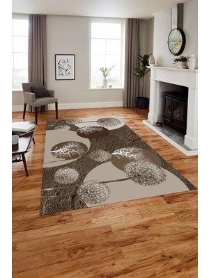 Napoli Home Baskılı Modern Ağaç Küre Desenli Yıkanabilir Kaymaz Yolluk Mutfak Salon Halısı, Modern-155-Kahve,