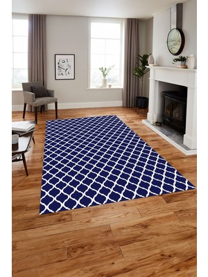 Napoli Home Dijital Baskı Modern Kupa Model Yıkanabilir Kaymaz Yolluk Mutfak Salon Halısı, Modern-129-Lacivert,