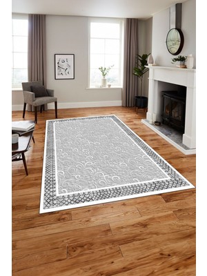 Napoli Home Baskılı Modern Çerçeveli Desen Yıkanabilir Kaymaz Yolluk Mutfak Salon Halısı, Modern-192-Gri,