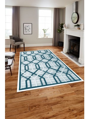Napoli Home Baskılı Modern Geçişli Çizgi Model Yıkanabilir Kaymaz Yolluk Mutfak Salon Halısı, Modern-121-Mavi,