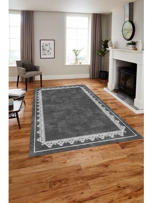 Napoli Home Baskılı Modern Etnik Çerçeve Desen Yıkanabilir Kaymaz Yolluk Mutfak Salon Halısı,Modern-188-Antrast,