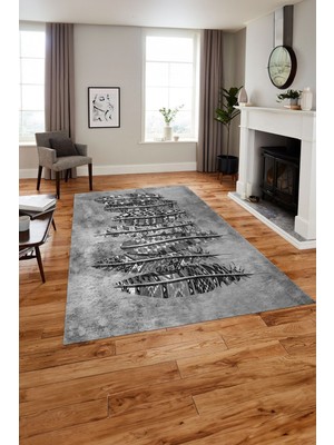Napoli Home Baskılı Modern Kuş Tüyü Motifli Yıkanabilir Kaymaz Yolluk Mutfak Salon Halısı, Modern-157-Gri,