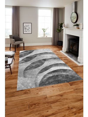 Napoli Home Baskılı Modern Sade Desenli Yıkanabilir Kaymaz Yolluk Mutfak Salon Halısı, Modern-124-Gri,