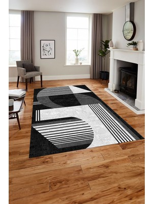 Napoli Home Dijital Baskılı Modern Sade Desen Yıkanabilir Kaymaz Yolluk Mutfak Salon Halısı, Modern-140-Gri,