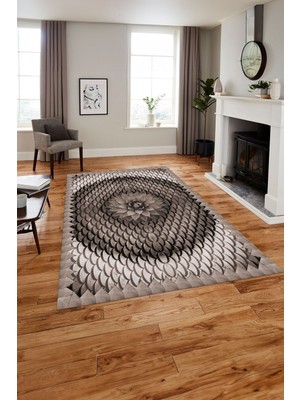 Napoli Home Baskılı Modern Sade Çiçek Desenli Yıkanabilir Kaymaz Yolluk Mutfak Salon Halısı, Modern-156-Vizon,