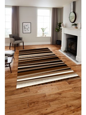 Napoli Home Dijital Baskılı Modern Düz Sade Yıkanabilir Kaymaz Yolluk Mutfak Salon Halısı, Modern-164-Kahve,