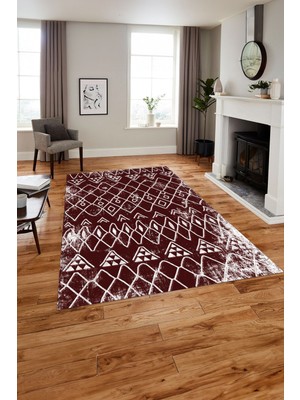 Napoli Home Baskılı Modern Iskandinav Desenli Yıkanabilir Kaymaz Yolluk Mutfak Salon Halısı, Modern-133-Bordo,