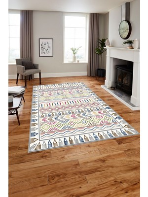 Napoli Home Baskılı Modern Iskandinav Model Yıkanabilir Kaymaz Yolluk Mutfak Salon Halısı, Modern-172-Renkli,