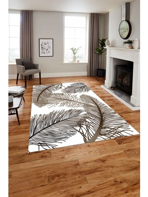 Napoli Home Baskılı Modern Yaprak Desenli Yıkanabilir Kaymaz Yolluk Mutfak Salon Halısı, Modern-145-Kahve,