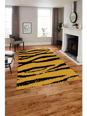 Napoli Home Baskılı Modern Leopar Desenli Yıkanabilir Kaymaz Yolluk Mutfak Salon Halısı, Modern-144-Sarı,