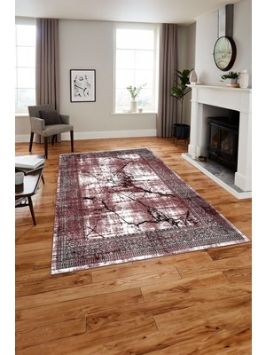 Napoli Home Baskılı Modern Mermer Zeminli Yıkanabilir Kaymaz Yolluk Mutfak Salon Halısı, Modern-187-Bordo,