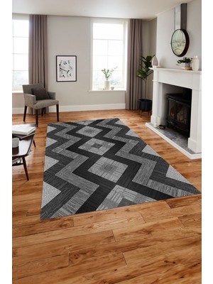 Napoli Home Dijital Baskılı Modern Sade Desen Yıkanabilir Kaymaz Yolluk Mutfak Salon Halısı, Modern-137-Gri,