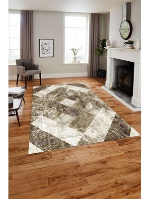 Napoli Home Baskılı Modern Mermer Desenli Yıkanabilir Kaymaz Yolluk Mutfak Salon Halısı, Modern-136-Bej,