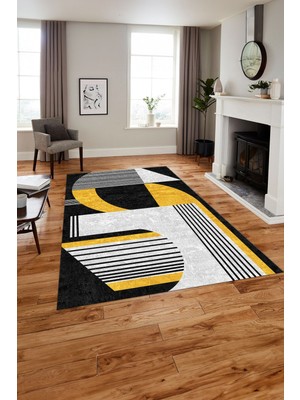 Napoli Home Dijital Baskılı Modern Sade Desen Yıkanabilir Kaymaz Yolluk Mutfak Salon Halısı, Modern-140-Sarı,