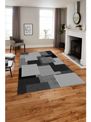 Napoli Home Baskılı Modern Sade Dekoratif Yıkanabilir Kaymaz Yolluk Mutfak Salon Halısı, Modern-141-Gri,