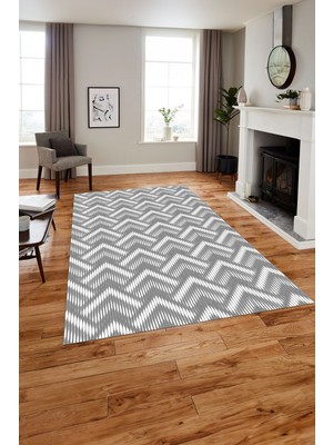 Napoli Home Baskılı Modern Üçgen Çizgi Desenli Yıkanabilir Kaymaz Yolluk Mutfak Salon Halısı, Modern-130-Gri,