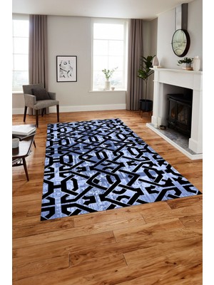 Napoli Home Baskılı Modern Kelepçe Modelli Yıkanabilir Kaymaz Yolluk Mutfak Salon Halısı, Modern-143-Mavi,