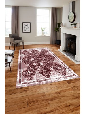 Napoli Home Baskılı Modern Vektörel Modelli Yıkanabilir Kaymaz Yolluk Mutfak Salon Halısı, Modern-131-Bordo,