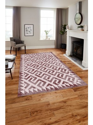 Napoli Home Baskılı Modern Vektörel Desen Yıkanabilir Kaymaz Yolluk Mutfak Salon Halısı, Modern-132-Bordo,