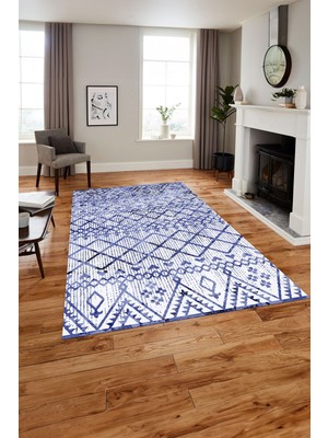 Napoli Home Baskılı Modern Iskandinav Desenli Yıkanabilir Kaymaz Yolluk Mutfak Salon Halısı,Modern-175-Lacivert,